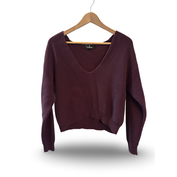Lulus Purple V-Neck Ribbed Sweater, Size XS - Cozy‎ & Chic Knitwear - Picture 1 of 3